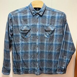 Kuhl Mens XXXL Blue Plaid Flannel Long Sleeve Button Down Shirt Cotton Tencel